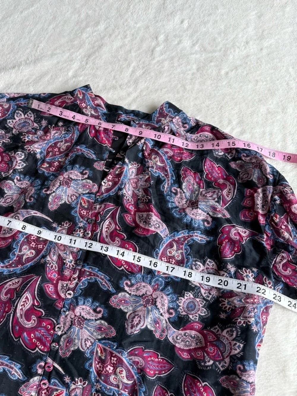 Magali Pascal Anita Cotton Silk Paisley Black Pink Long Sleeve Blouse L
